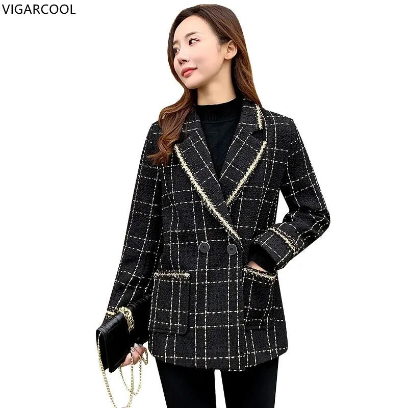 High-Quality Plaid Suit Jacket Female New Spring Self-Cultivation Temperament Mid-Length and Small Fragrance Suit Jacket Women