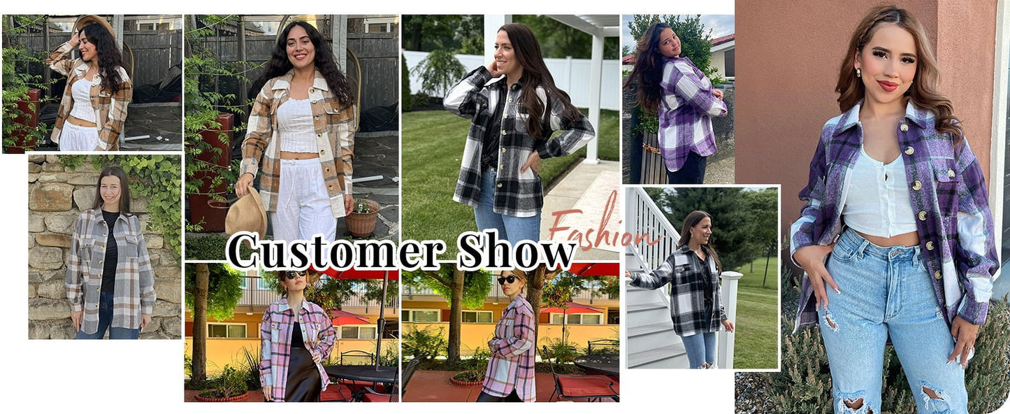 Flannel Shirts for Women Plaid Jackets Long Sleeve Shackets Womens Button down Coats Blouses