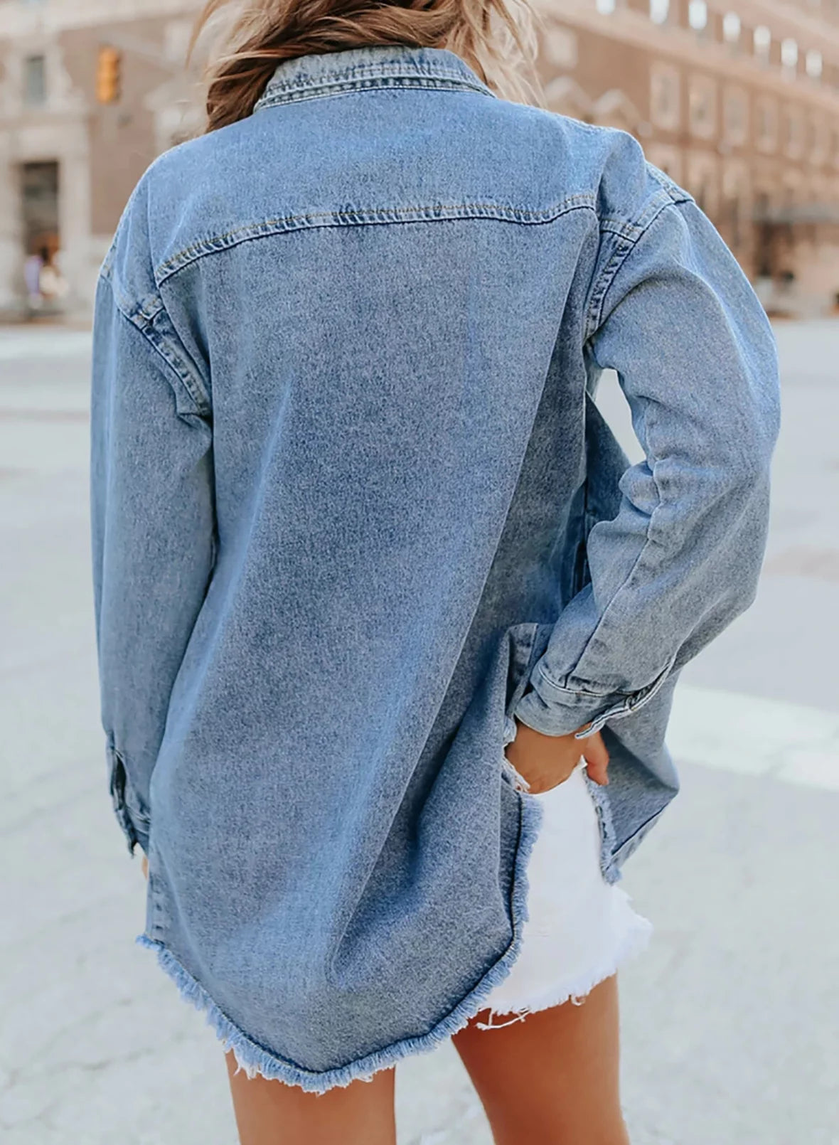 Denim Jacket for Women Long Sleeve Boyfriend Jean Jacket Loose Coat Sky Blue S Female