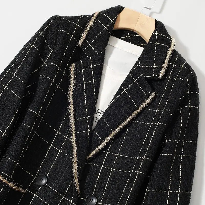 High-Quality Plaid Suit Jacket Female New Spring Self-Cultivation Temperament Mid-Length and Small Fragrance Suit Jacket Women